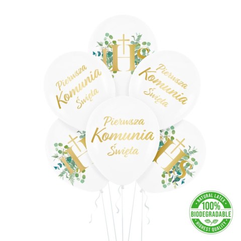 Balony Pierwsza Komunia Święta eukaliptus 30cm, 6 szt. PartyPal