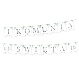 Baner komunijny I Komunia Święta Eukaliptus srebrny 240cm PartyPal