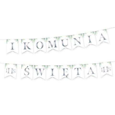 Baner komunijny I Komunia Święta Eukaliptus srebrny 240cm PartyPal Baner komunijny I Komunia Święta Eukaliptus srebrny 240cm PartyPal
