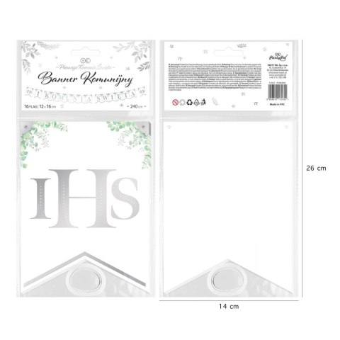 Baner komunijny I Komunia Święta Eukaliptus srebrny 240cm PartyPal Baner komunijny I Komunia Święta Eukaliptus srebrny 240cm PartyPal