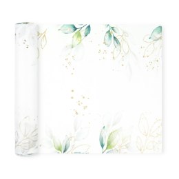 Bieżnik na stół liście ze złotym motywem roślinnym 275 x 28 cm PartyPal