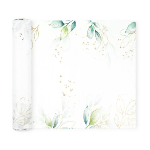 Bieżnik na stół liście ze złotym motywem roślinnym 275 x 28 cm PartyPal
