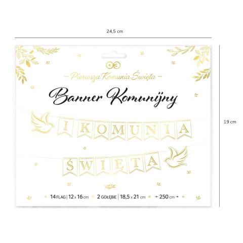 Girlanda, Baner I Komunia Święta, gołąbki 250 cm PartyPal Girlanda, Baner I Komunia Święta, gołąbki 250 cm PartyPal