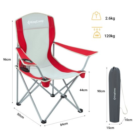 Krzesło na Plażę Biwak Wędkarskie Turystyczne Składane KING CAMP Red Grey Krzesło na Plażę Biwak Wędkarskie Turystyczne Składane KING CAMP Red Grey