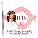 Pudełko na pieniądze kwadrat KOMUNIA - od Babci i Dziadka - Dziewczynka Różowa 3308-KOM3BD