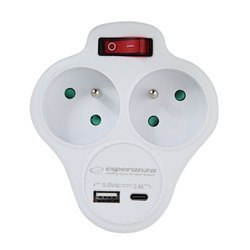 Rozgałęźnik elektryczny z wyłącznikiem 2 gniazda z ładowarką USB-C/USB-A ELK311W