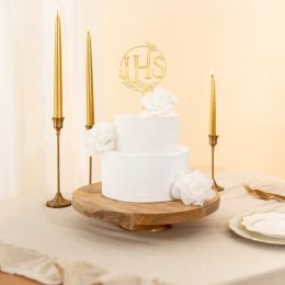 Topper Komunia Święta IHS lustrzany złoty 1 szt., 11x13 cm PartyPal