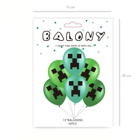 Zestaw Balonów zielonych Minecraft, 30cm, 12 szt. PartyPal Zestaw Balonów zielonych Minecraft, 30cm, 12 szt. PartyPal