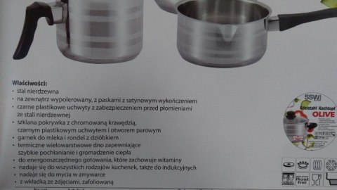 Garnek nierdzewny do mleka z dzióbkiem 12cm OLIVE Garnek nierdzewny do mleka z dzióbkiem 12cm OLIVE
