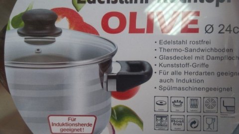Garnek nierdzewny ze szklaną pokrywką 24cm 6,1l OLIVE Garnek nierdzewny ze szklaną pokrywką 24cm 6,1l OLIVE