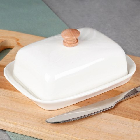 Maselniczka z Pokrywką Pojemnik na Masło Biały Ceramiczny VILDE 16x12,5 cm Maselniczka z Pokrywką Pojemnik na Masło Biały Ceramiczny VILDE 16x12,5 cm