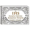 Pudełko na pieniądze banknotówka KOMUNIA - od BABCI i DZIADKA - Ażur 3302A-KOM3B-BD