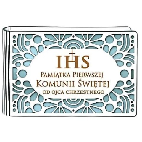 Pudełko na pieniądze banknotówka KOMUNIA - od OJCA CHRZESTNEGO - Ażur 3302A-KOM3N-OC Pudełko na pieniądze banknotówka KOMUNIA - od OJCA CHRZESTNEGO - Ażur 3302A-KOM3N-OC