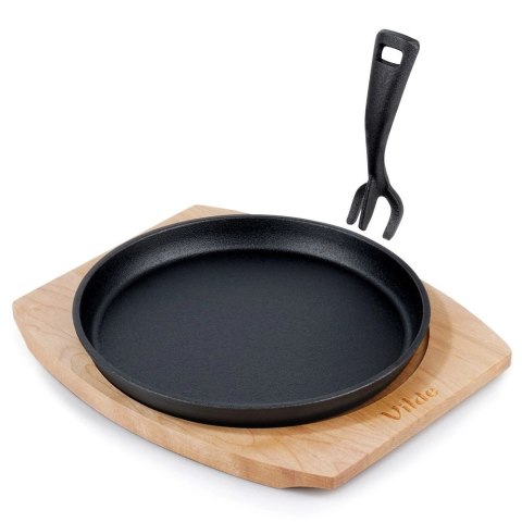Żeliwna Patelnia do Smażenia Grillowania z Deską do Serwowania VILDE 22 cm Żeliwna Patelnia do Smażenia Grillowania z Deską do Serwowania VILDE 22 cm