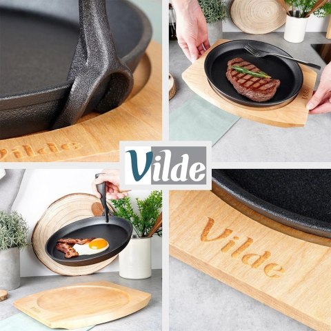 Żeliwna Patelnia do Smażenia Grillowania z Deską do Serwowania VILDE 22 cm Żeliwna Patelnia do Smażenia Grillowania z Deską do Serwowania VILDE 22 cm