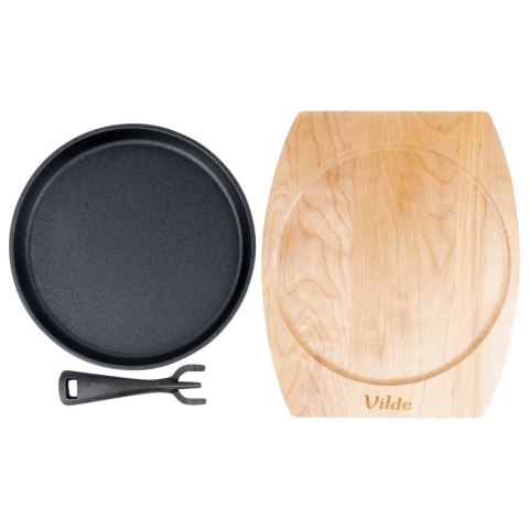 Żeliwna Patelnia do Smażenia Grillowania z Deską do Serwowania VILDE 22 cm Żeliwna Patelnia do Smażenia Grillowania z Deską do Serwowania VILDE 22 cm