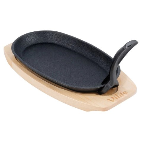 Żeliwna Patelnia do Smażenia Pieczenia z Deską do Serwowania VILDE 24x14 cm Żeliwna Patelnia do Smażenia Pieczenia z Deską do Serwowania VILDE 24x14 cm