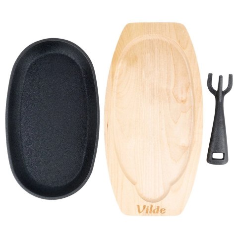 Żeliwna Patelnia do Smażenia Pieczenia z Deską do Serwowania VILDE 24x14 cm Żeliwna Patelnia do Smażenia Pieczenia z Deską do Serwowania VILDE 24x14 cm