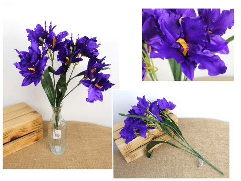 Bukiet 2szt IRYS wys. 50 cm 5 łodyg (kwiat 12 x 6 cm) FIOLETOWY MD-024C Bukiet 2szt IRYS wys. 50 cm 5 łodyg (kwiat 12 x 6 cm) FIOLETOWY MD-024C
