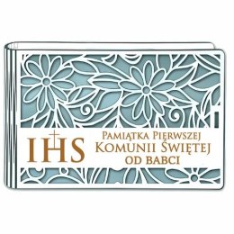 Pudełko na pieniądze banknotówka KOMUNIA - od BABCI - Ażur 3302A-KOM2N-B