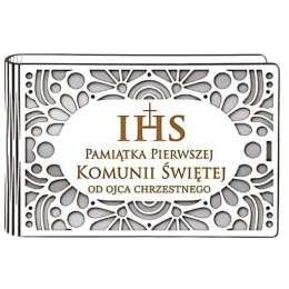 Pudełko na pieniądze banknotówka KOMUNIA - od OJCA CHRZESTNEGO - Ażur 3302A-KOM3B-OC