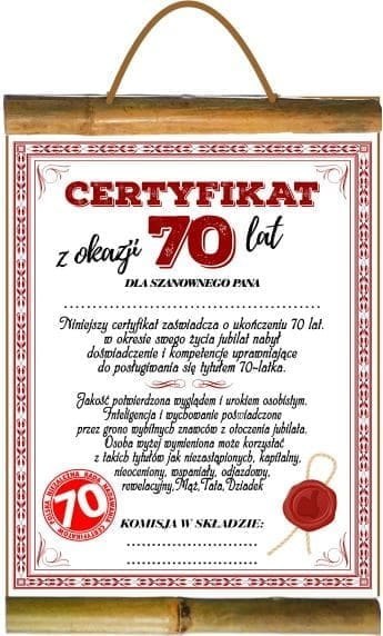 Dyplom certyfikat 70 lat Pan | D82 Dyplom certyfikat 70 lat Pan | D82