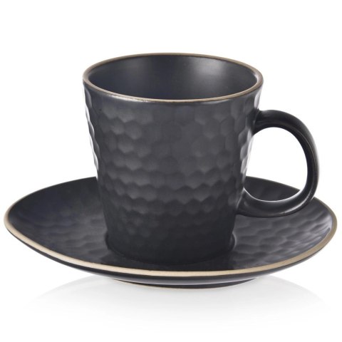 Filiżanka ze Spodkiem do Kawy Ceramiczna Czarna Dekoracyjna ORION 235 ml Filiżanka ze Spodkiem do Kawy Ceramiczna Czarna Dekoracyjna ORION 235 ml