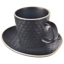 Filiżanka ze Spodkiem do Kawy Ceramiczna Czarna Dekoracyjna ORION 235 ml