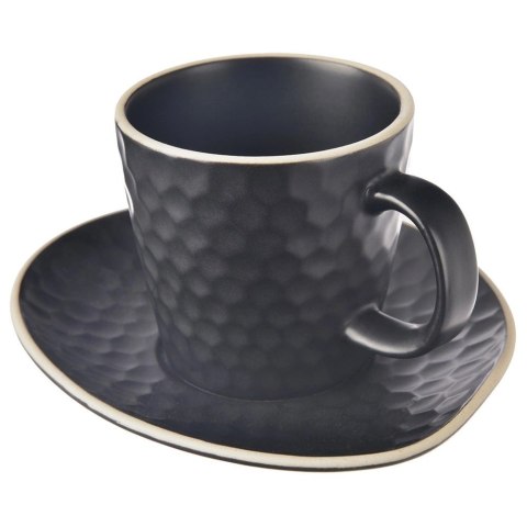 Filiżanka ze Spodkiem do Kawy Ceramiczna Czarna Dekoracyjna ORION 235 ml Filiżanka ze Spodkiem do Kawy Ceramiczna Czarna Dekoracyjna ORION 235 ml