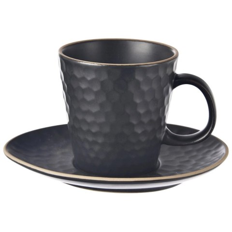 Filiżanka ze Spodkiem do Kawy Ceramiczna Czarna Dekoracyjna ORION 235 ml Filiżanka ze Spodkiem do Kawy Ceramiczna Czarna Dekoracyjna ORION 235 ml