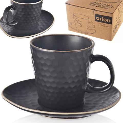 Filiżanka ze Spodkiem do Kawy Ceramiczna Czarna Dekoracyjna ORION 235 ml Filiżanka ze Spodkiem do Kawy Ceramiczna Czarna Dekoracyjna ORION 235 ml