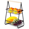 Koszyk na Owoce Warzywa 2-Poziomowy Metalowy Czarny VILDE 29 cm