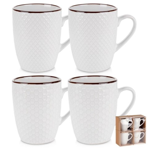 Kubki Ceramiczne Białe do Kawy Herbaty Zestaw Ozdobny VILDE 400 ml 4 szt. Kubki Ceramiczne Białe do Kawy Herbaty Zestaw Ozdobny VILDE 400 ml 4 szt.