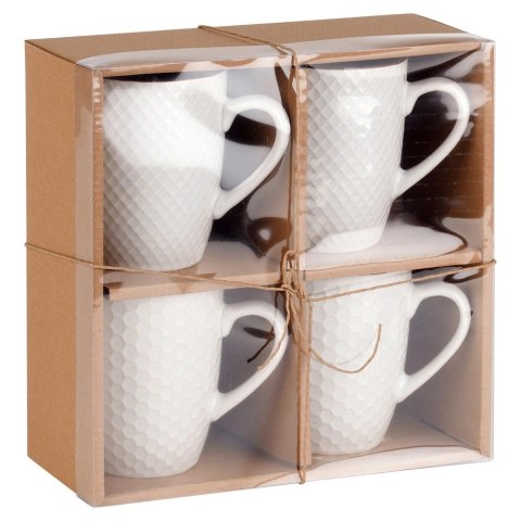 Kubki Ceramiczne Białe do Kawy Herbaty Zestaw Ozdobny VILDE 400 ml 4 szt. Kubki Ceramiczne Białe do Kawy Herbaty Zestaw Ozdobny VILDE 400 ml 4 szt.