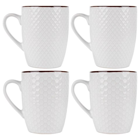 Kubki Ceramiczne Białe do Kawy Herbaty Zestaw Ozdobny VILDE 400 ml 4 szt. Kubki Ceramiczne Białe do Kawy Herbaty Zestaw Ozdobny VILDE 400 ml 4 szt.