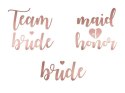 Tatuaże zmywalne Wieczór panieński, Team Bride, różowe złoto, 13 szt. Partydeco