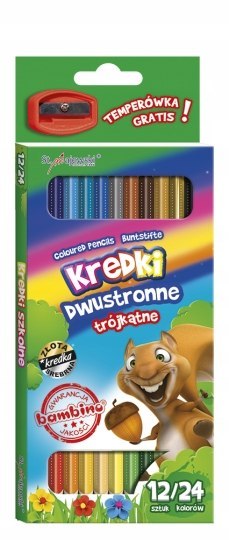 Kredki trójkątne dwustronne 12szt + temperówka BAMBINO Kredki trójkątne dwustronne 12szt + temperówka BAMBINO