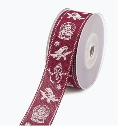 Wstążka lniana tkana motywem świątecznym 4cm x 10yd Wstążka lniana tkana motywem świątecznym 4cm x 10yd