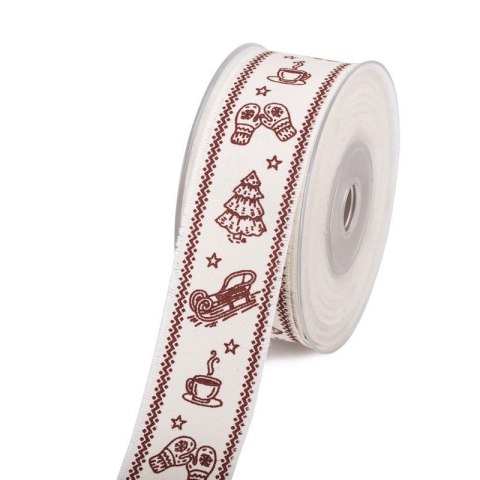 Wstążka lniana tkana motywem świątecznym 4cm x 10yd Wstążka lniana tkana motywem świątecznym 4cm x 10yd