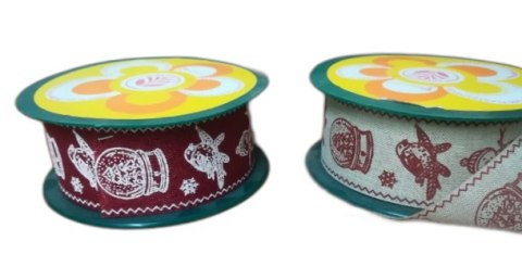 Wstążka lniana tkana motywem świątecznym 4cm x 10yd Wstążka lniana tkana motywem świątecznym 4cm x 10yd