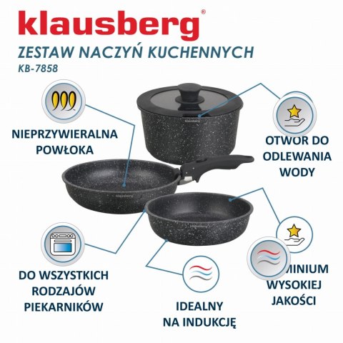 KOMPLET GARNKÓW Z MARMURKOWĄ POWŁOKĄ NIEPRZYWIERAJĄCĄ 5-ELE KLAUSBERG KB-7858 KOMPLET GARNKÓW Z MARMURKOWĄ POWŁOKĄ NIEPRZYWIERAJĄCĄ 5-ELE KLAUSBERG KB-7858