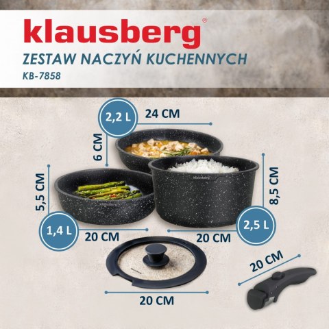 KOMPLET GARNKÓW Z MARMURKOWĄ POWŁOKĄ NIEPRZYWIERAJĄCĄ 5-ELE KLAUSBERG KB-7858 KOMPLET GARNKÓW Z MARMURKOWĄ POWŁOKĄ NIEPRZYWIERAJĄCĄ 5-ELE KLAUSBERG KB-7858