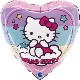 Balon Foliowy Serce Hello Kitty tęcza, dustronny - 46 cm Grabo