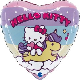 Balon Foliowy Serce Hello Kitty tęcza, dustronny - 46 cm Grabo