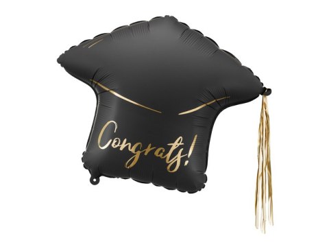Balon foliowy Czapka "Congrats!", 60x55 cm, czarno-złoty Partydeco Balon foliowy Czapka "Congrats!", 60x55 cm, czarno-złoty Partydeco