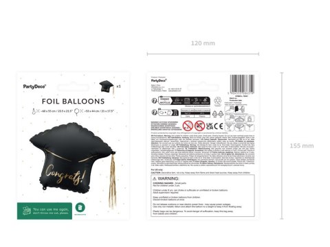 Balon foliowy Czapka "Congrats!", 60x55 cm, czarno-złoty Partydeco Balon foliowy Czapka "Congrats!", 60x55 cm, czarno-złoty Partydeco