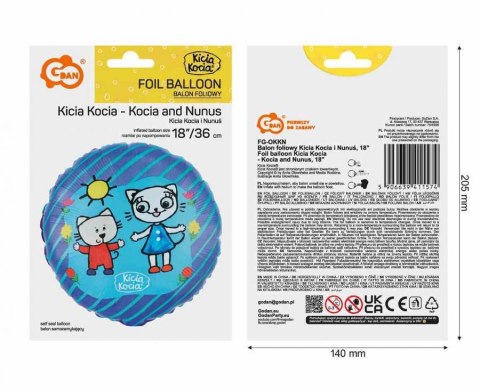 Balon foliowy Kicia Kocia i Nunuś, 18 cali, 46cm Godan Balon foliowy Kicia Kocia i Nunuś, 18 cali, 46cm Godan