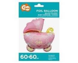 Balon foliowy WÓZEK, Baby Girl, baby shower - 60 cm Godan