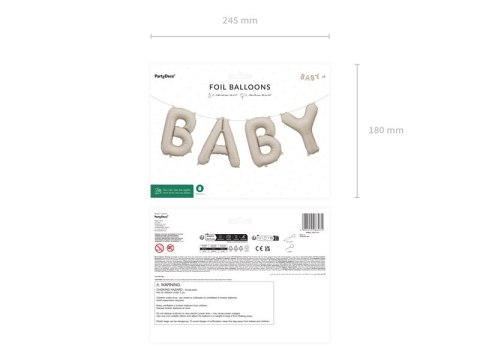 Balon foliowy napis "Baby" - beżowy, 140x43 cm Partydeco Balon foliowy napis "Baby" - beżowy, 140x43 cm Partydeco