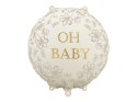 Balon foliowy okrągły Oh Baby - beżowy ze złotym napisem, 35x35 cm Partydeco
